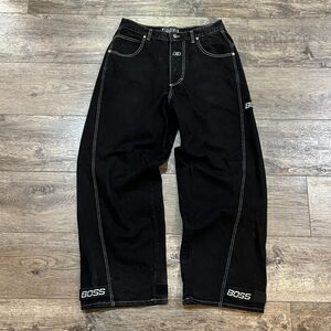 CRAZY RARE! Vintage 90s BOSS by I.G. Design Baggy Wide Leg Skate Black Jeans 36"